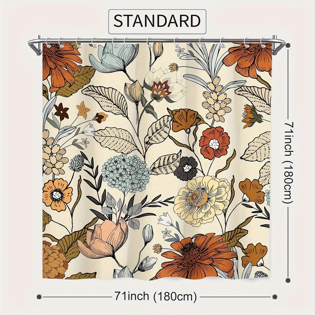 Vintage Floral Shower Curtain - Bohemian Caramel Flower Design, Water-Resistant Polyester, Machine Washable, All-Season, 71Wx71H
