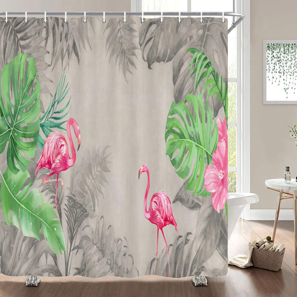 Flamingo Shower Curtain Fabric Waterproof Polyester Bathroom Curtains Pink Birds With Hooks 240X180 Decoration Bath Screen
