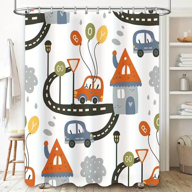 Multicolored Cartoon Print Shower Curtain Set For Bathroom Decor Waterproof And Mildewproof Fabric Various Sizes Available On Al