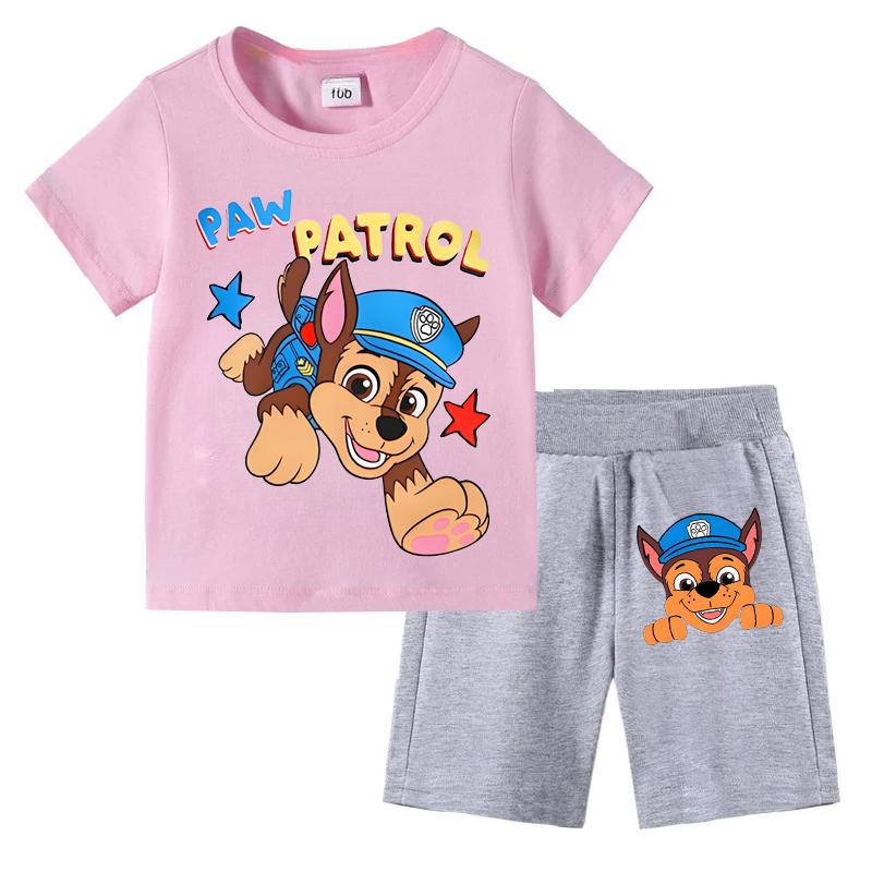 PAW Patrol Children's T-shirts Sets Summer Cartoon Print Boys Short Sleeve Shorts 2pcs Suit Kids Outfits Casual Clothing Sets