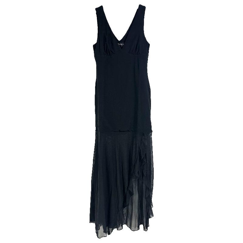 

Curvphilo Платье с глубоким V-образным вырезом без рукавов, сетчатое платье-макси в обтяжку с оборками для женщин, на подкладке, платье для коктейльной вечеринки M