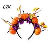 Bequemes Lang tragbares Stirnband Halloween Haarreif, Schwarz mit 3D Kürbis Herbstlaub Accessoire Rote Blumen, Universell Thanksgiving Tag Party