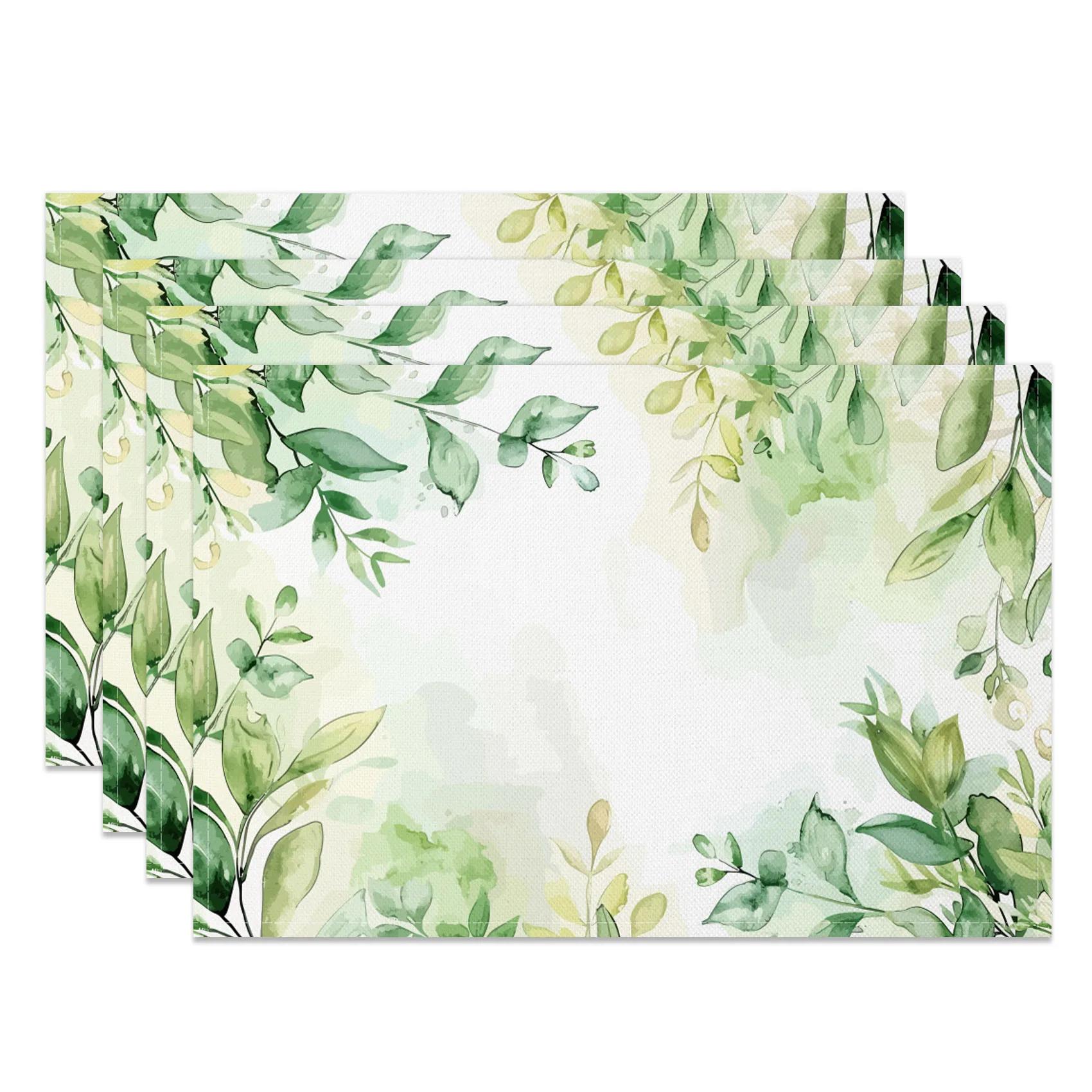 

Botanical Floral Placemats Green Leaves Flowers Design Nature Inspired Table Mats for Dining Kitchen Party Washable Eco Friendly 4pc 30x45cm