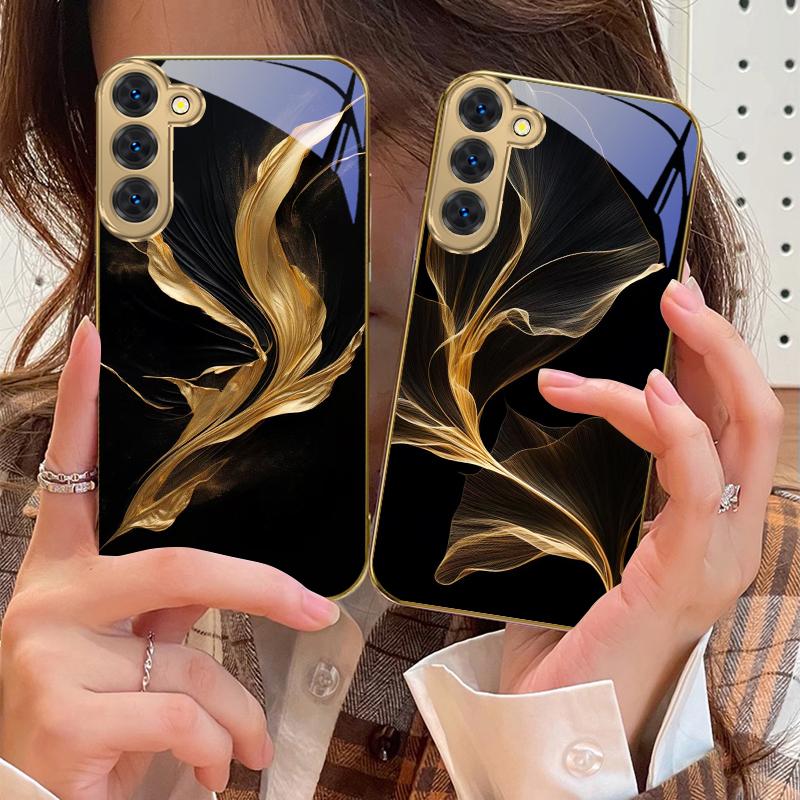 Schwebendes goldenes Band Für Samsung Galaxy S20 FE S21 S22 S23 Plus S24 Ultra 25Ultra S21+ S9+ S22Plus Goldene Glas-Handyhülle