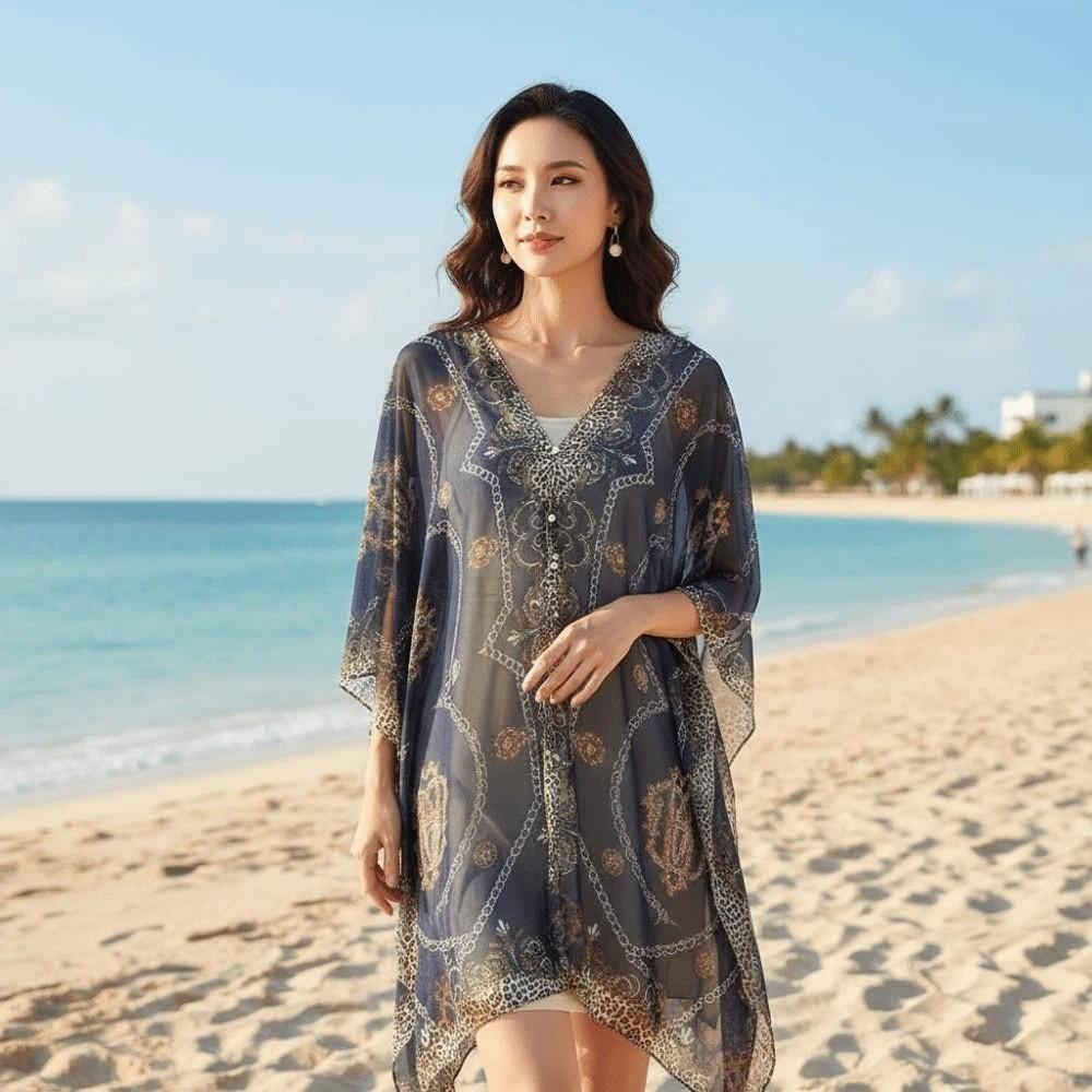 with Buckle Sunscreen Thin Large Scarf Breathable Seaside Vacation Cloak Neck Decoration