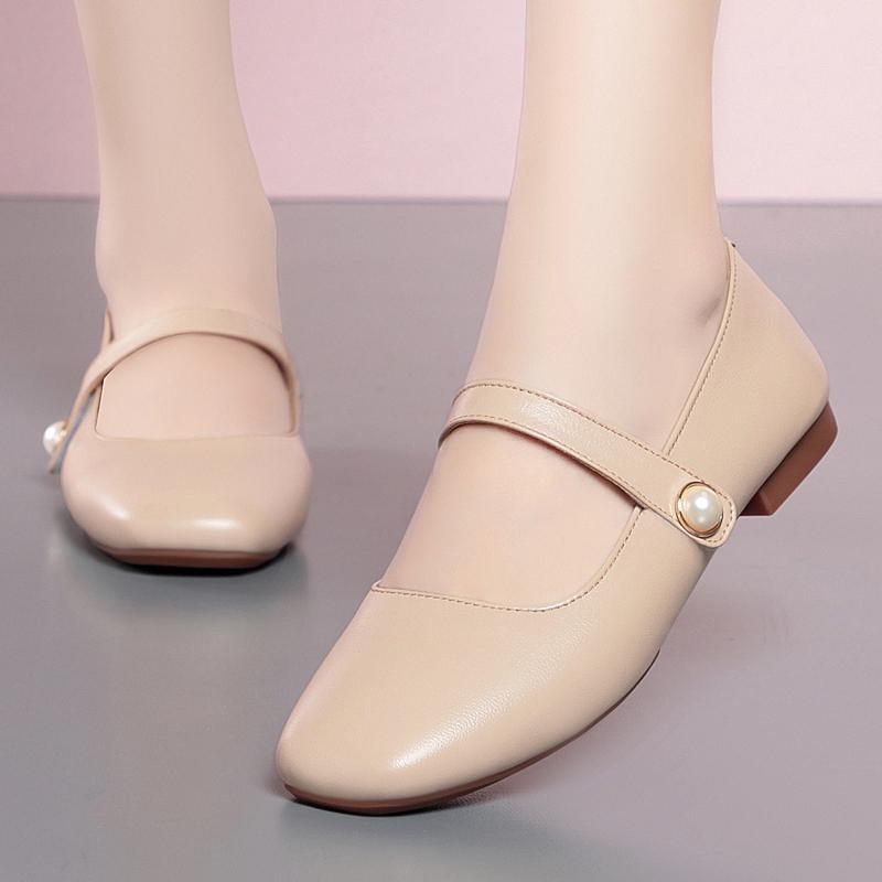 Mary Jane chaussures femmes tête carrée en cuir véritable mode femmes printemps chaussures Ballet Vintage mocassins pour femmes