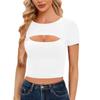 2026 Women's European & American Casual Round Neck Solid Color Cropped Short Sleeve T-shirt