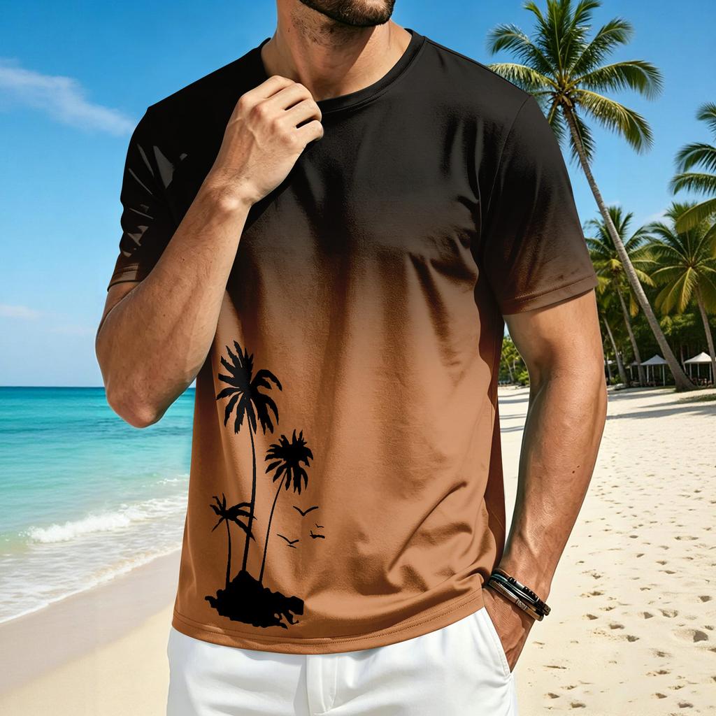 Men’s Summer Crew Neck Short Sleeve T Shirt with Hawaiian Print Casual Comfortable Fit Lightweight Top