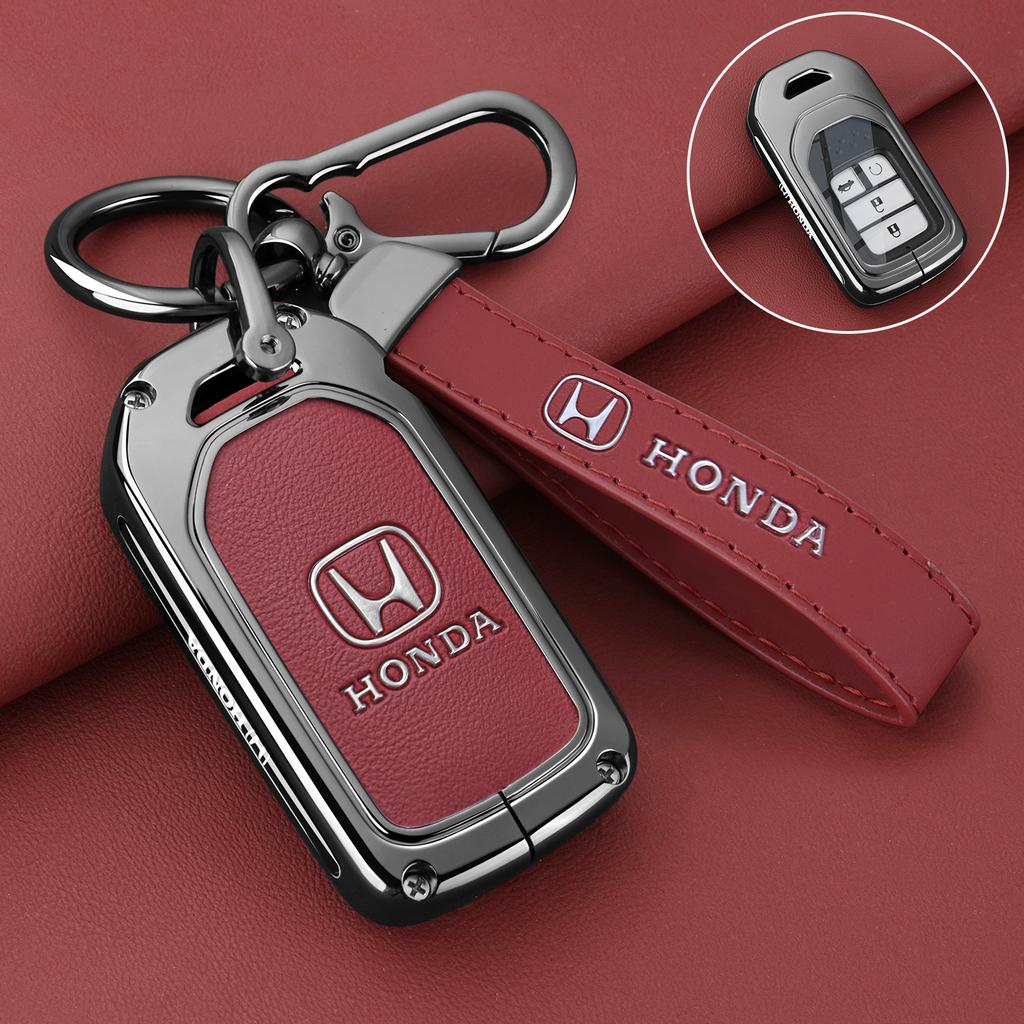 Alloy Leather Car Key Case Fob Cover Shell for Honda 2017 2018 19CRV Pilot Accord Civic Jazz Jade Fit HR-V Freed Accessories