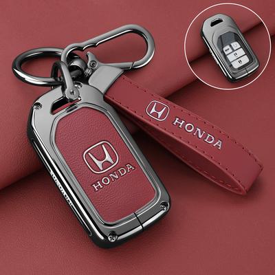 Alloy Leather Car Key Case Fob Cover Shell for 2017 2018 19CRV Pilot Accord Civic Jazz Jade Fit HR-V Freed Accessories
