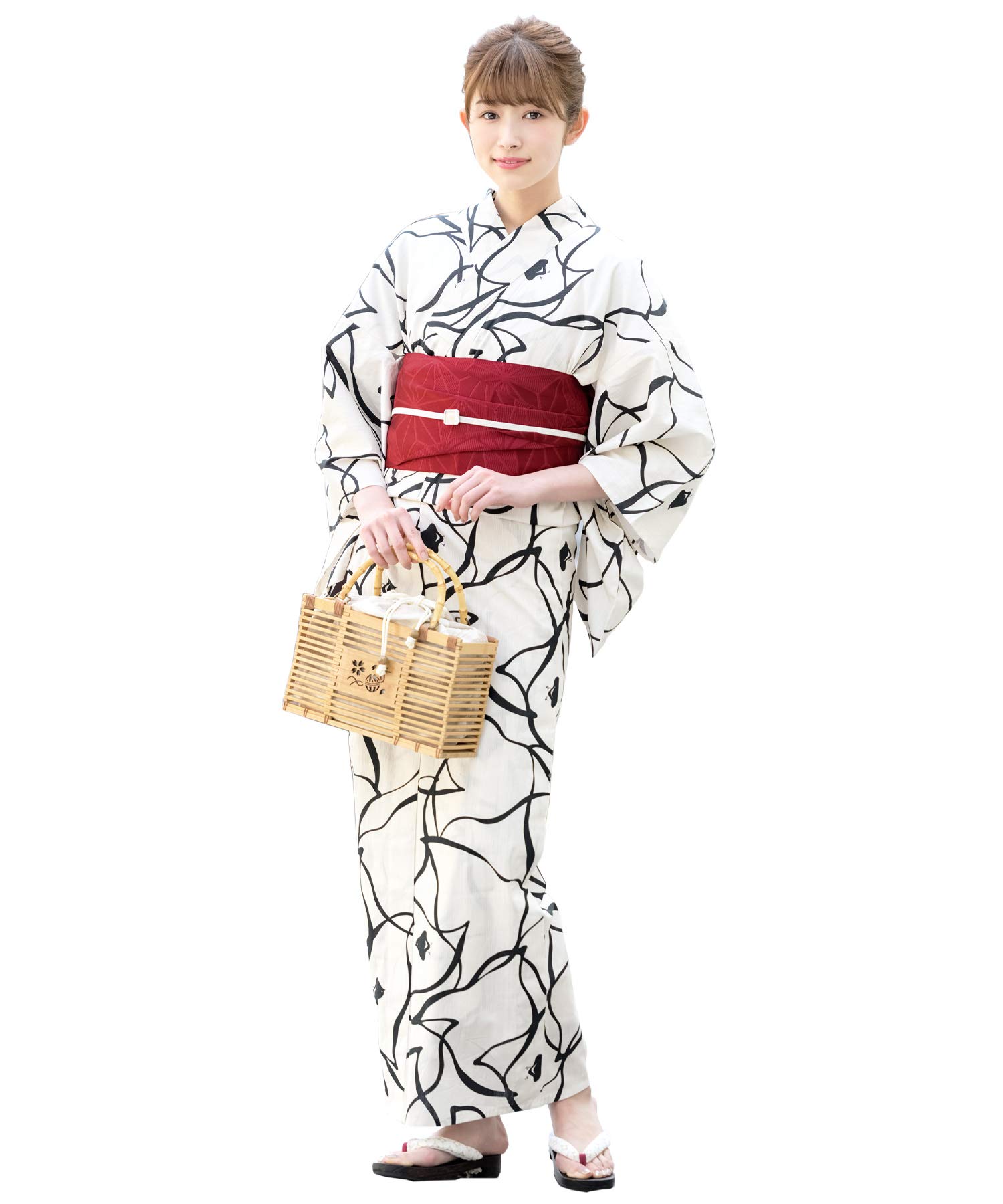 

Soubien Yukata 2 Piece Set Width Flower Plover Modern Free Size x Red [SOUBIEN] (Yukata/Half Obi) Women s Plover/White