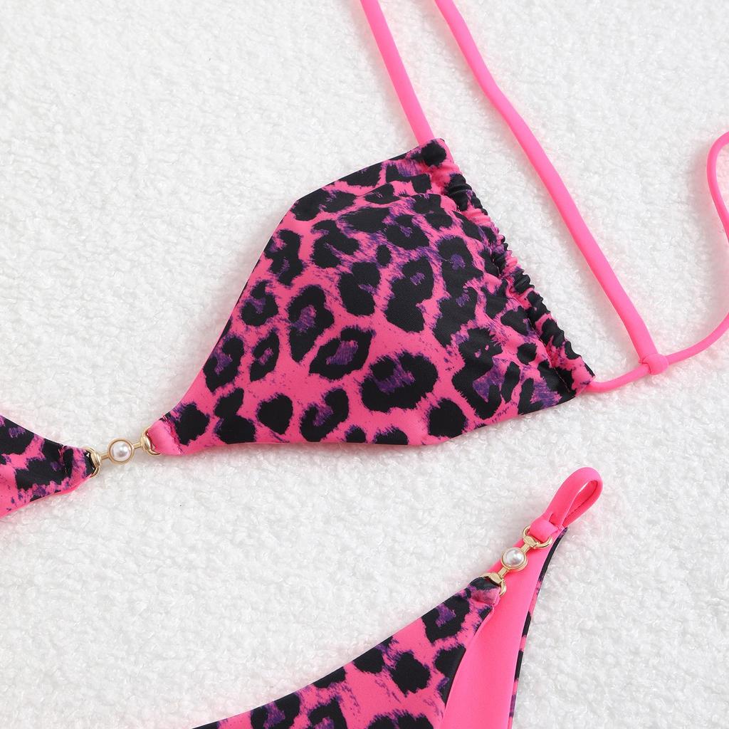 Europäischer & Amerikanischer Leopardendruck Schnür-Bikini: 3-teiliger Badeanzug für Damen