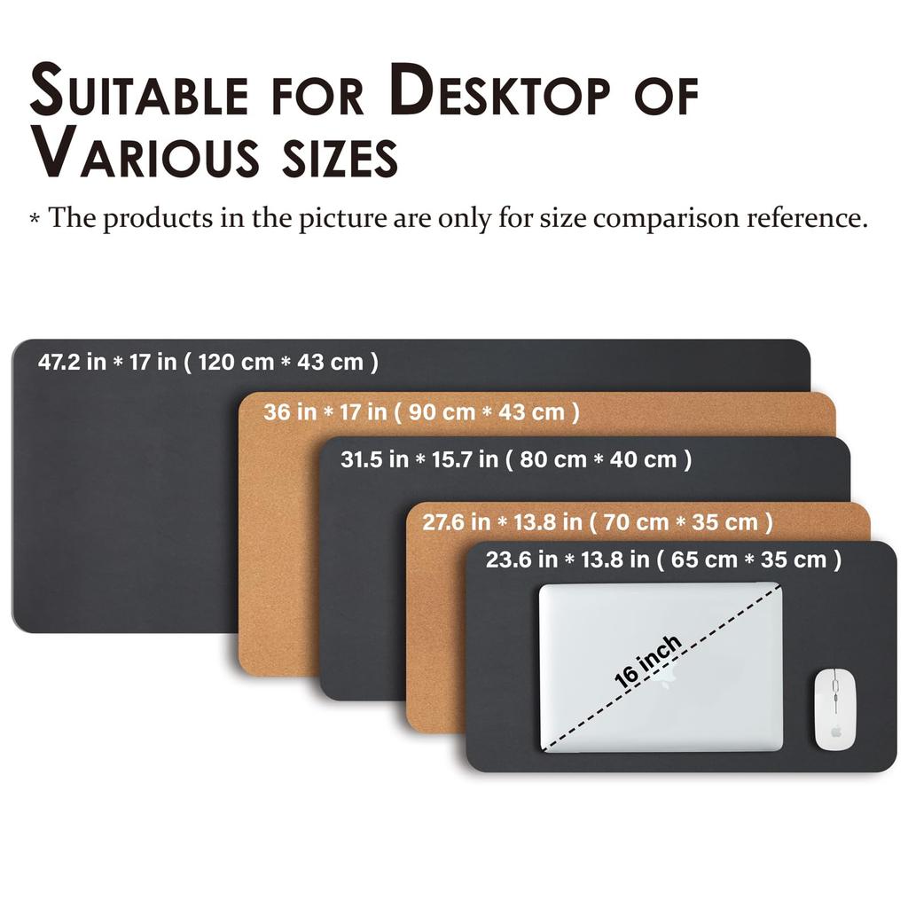 Naturkork & PU Doppelseitige Schreibtischunterlage, Großes Mauspad, Schreibtischschutz, Wasserdichte Tastaturmatte, Ideal für Büro/Zuhause/Gaming/Dekoration (Schwarz, 90cm