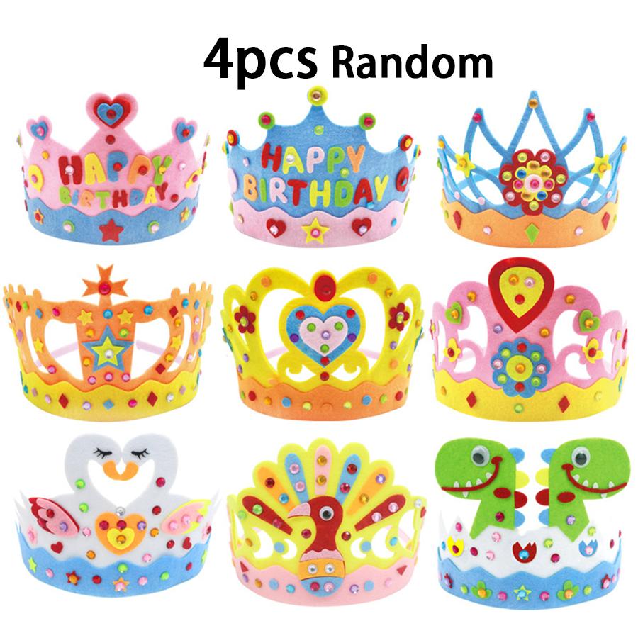 2/4pcs Non woven Crown Birthday Hat DIY Material Handmade Kit Birthday Party Creative Decorative Headwear XJM