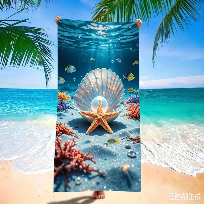 Leuchtende Perlmutt Muschel Strandtuch - Schnelltrocknende Mikrofaser mit Unterwasserblasen-Print, Weiche Sandfreie Decke für den Sommerpool