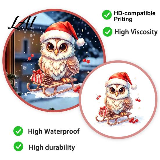 Indoor Outdoor Winter Ornaments Christmas Owl Window Static Cling Decal Waterproof PVC Decorative Sticker Easy Seasonal Home Decor Apply Sticker for