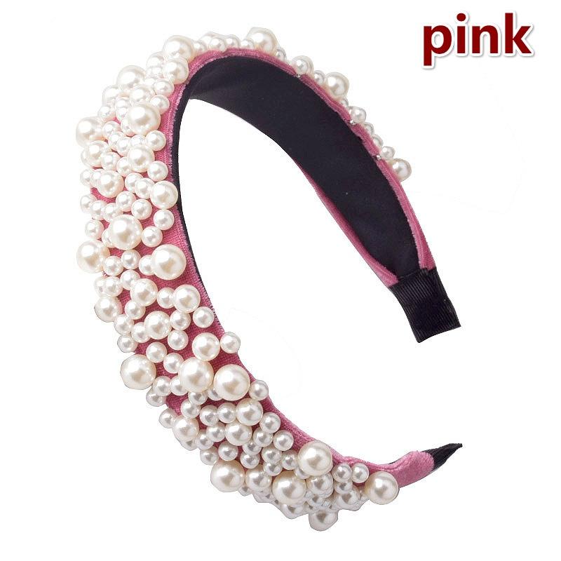 New Winter Women Fashion Pearl Rhinestone Headband Velvet Padded Hair Band Luxury Headwear Ladies Ha