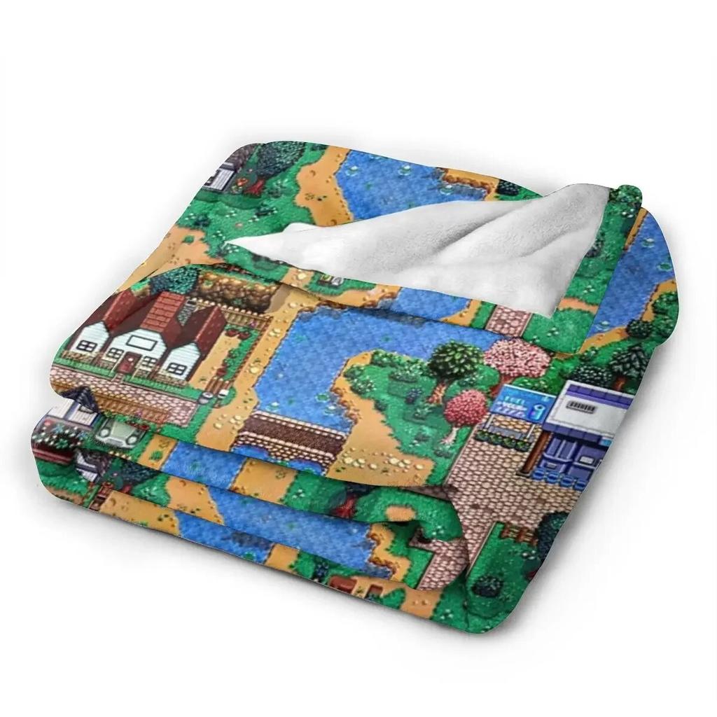 Stardew Valley Town Map Blankets Soft Warm Flannel Throw Blanket Bedding for Bed Living Room Picnic Travel Home Sofa