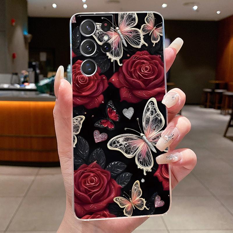 For Samsung S21 Ultra Case Clear Casing Fashion Butterfly Flower Soft TPU Silicone Cover For Samsung Galaxy S20 Ultra Phone Case
