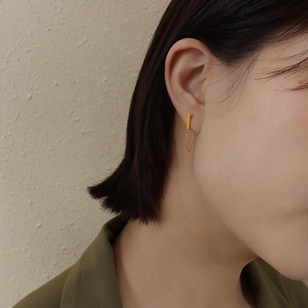 Korean Cold Style Long Tassel Earrings, Titanium Steel, F266