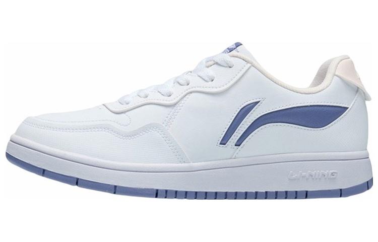 Li Ning Slip Resistant Abrasion Resistant Low Top Skateboard Shoes Women's White Blue AGCR318-3