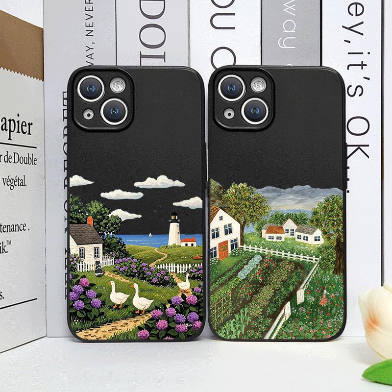 Cartoon Field Mountain Landscape Printed Phone Case for iPhone 17 16 12 11 14 13 15 Pro Max Mini X XS MAX XR 7 8 Plus Soft Cover