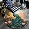 Peacock Garden Round Area Rug,Carpet Rug for Living Room Bedroom Sofa Playroom Decor,Non-slip Floor Mat