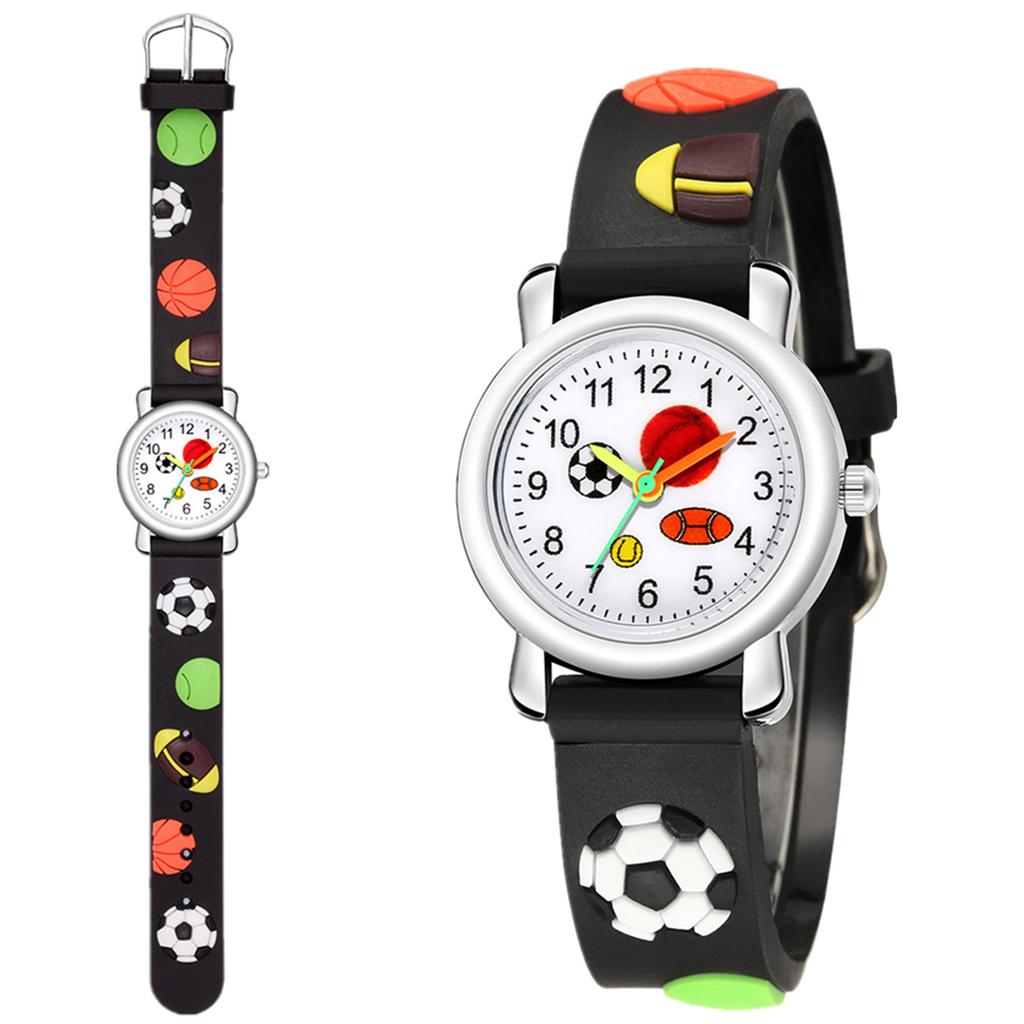 Kinder-Quarz-Uhr mit geprägtem Sportball-Muster Weiches Silikonarmband Langlebige Kinder-Armbanduhr für den täglichen Gebrauch