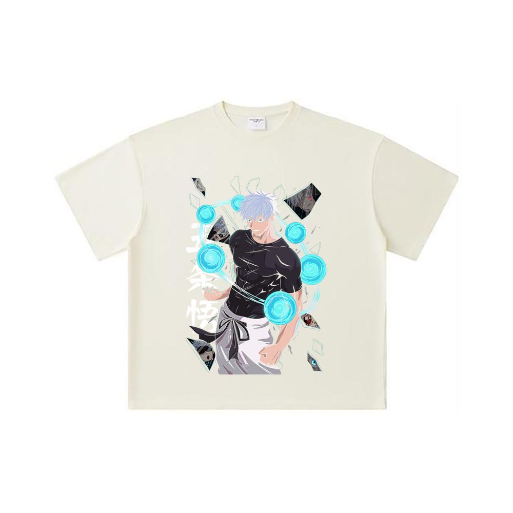 

260 GSM Double Yarn 32 Count 100% Cotton Jujutsu Kaisen V4 Gojo Print Unisex Heavy Cotton T Shirt S абрикосовый