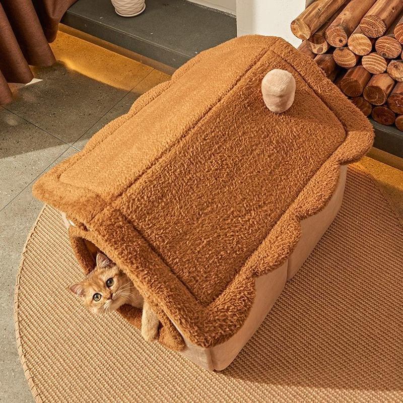 Haustierbedarf Bett Haus Faltbares Haustierhaus Abnehmbares Waschbares Katzenhaus Welpenhöhle Sofa für Kleine Hunde und Kleine und Mittelgroße Katzen