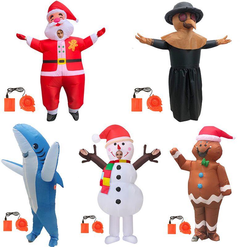 Costume Gonflable Adulte Père Noël Bonhomme de Neige Bonhomme en Pain d'Épices Pour Cosplay et Fêtes d'Halloween