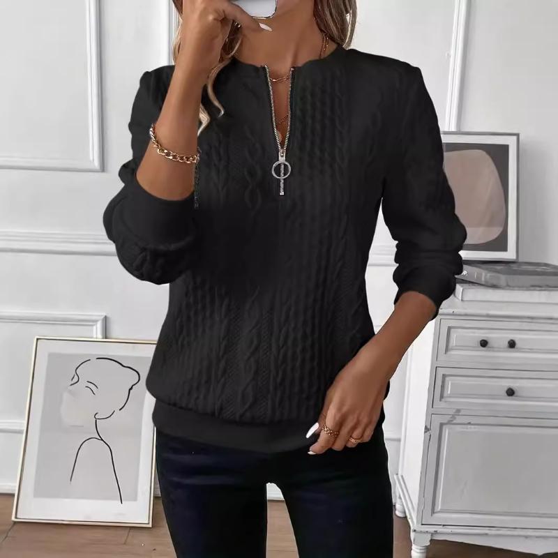 Damen Pullover Pullover Reißverschluss Herbst und Winter Lässiges Langarm Strukturiertes Oberteil