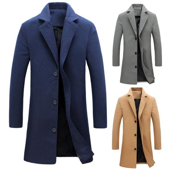 Herre Vinter Reverskrage Ullkåpe Enkeltspent Lommer Pluss Størrelse Trenchcoat