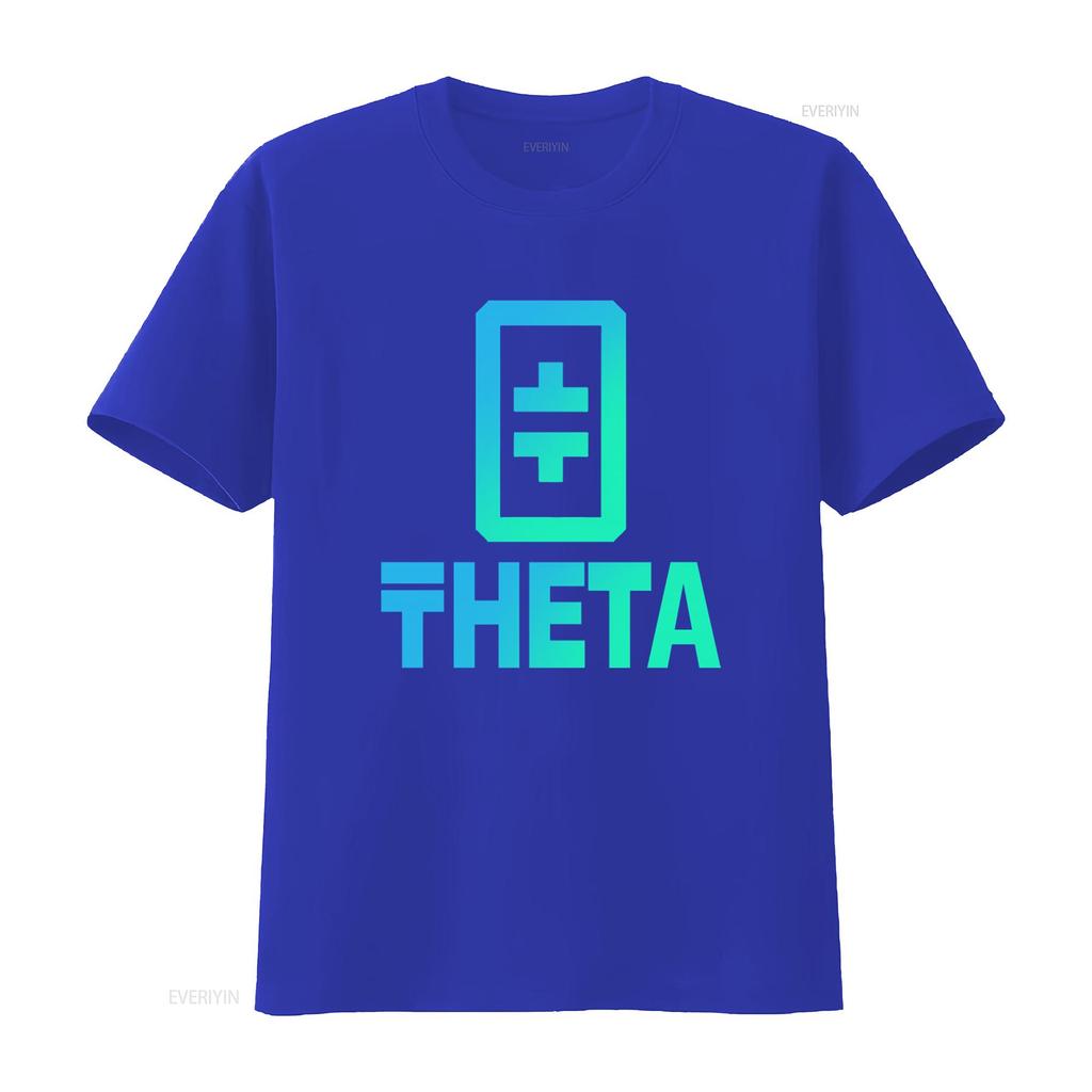 Theta Crypto Token Coin Print T Shirt Fashion Vintage Washed Soft Stretched Streetwear Casual Homme Comfortable Graphic