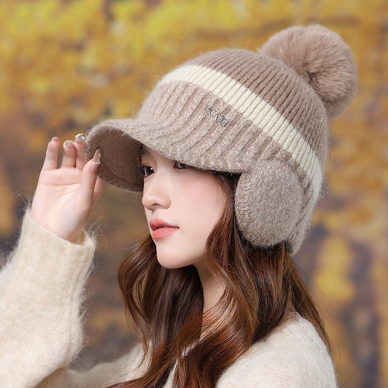 Hat Women's Autumn and Winter Wool Hat Fleece Thickened Ear Protection Cold Protection Fashion Knitted Warm Korean Version Versatile Tide Cap