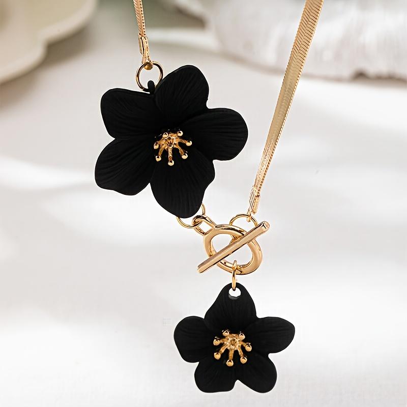 Women's Golden-Tone Double White Floral Pendant Necklace - Elegant Minimalist Chain Jewelry for Daily Wear & Parties, Versatile Year-Round Accessory,
