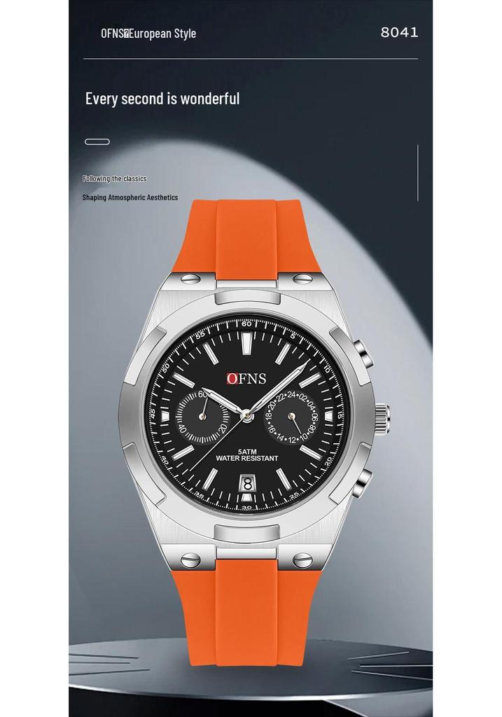 OFNS Men's Fashion Quartz Watch: Youthful Design with Calendar, Waterproof, Multi-Functional Wristwatch