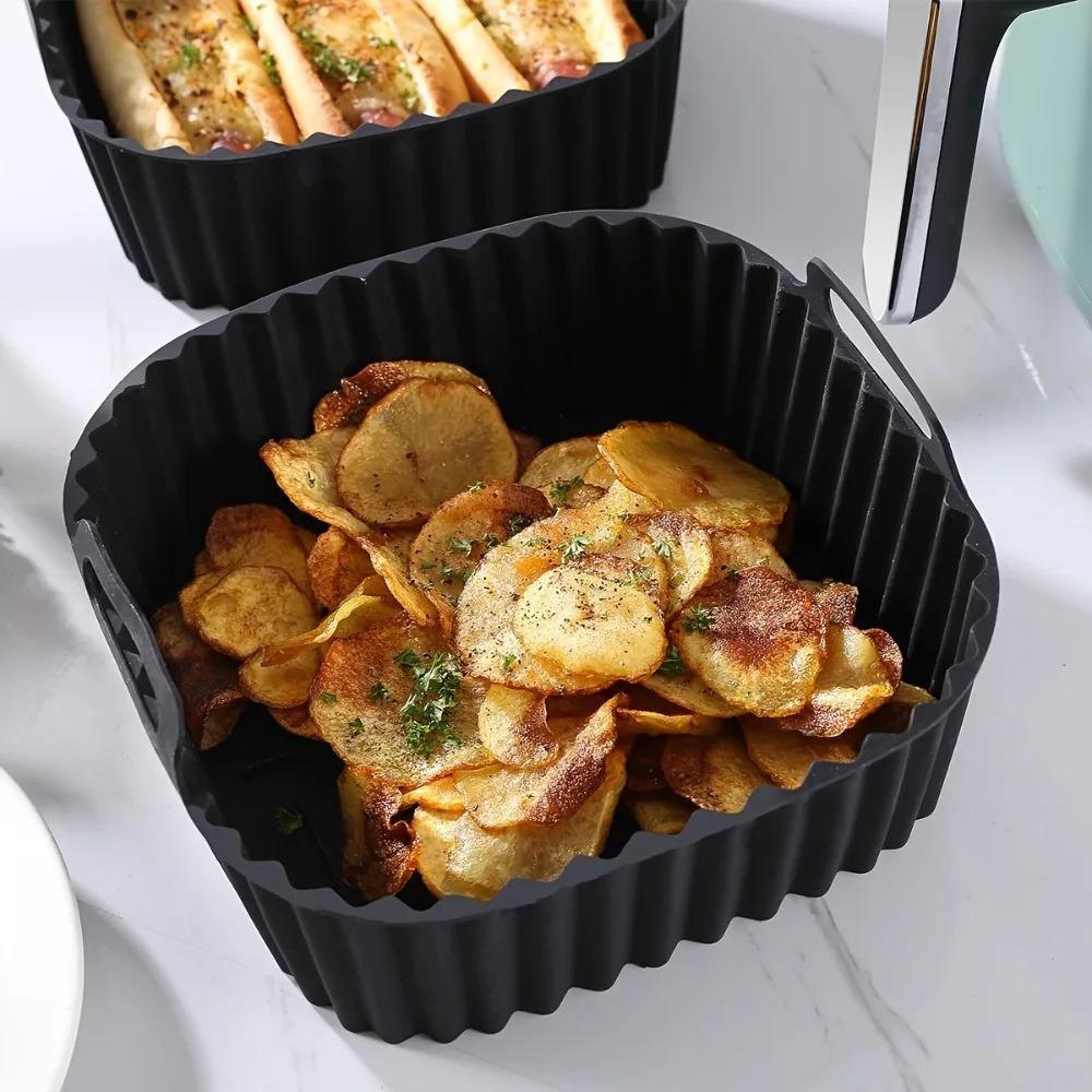 Reusable Air Fryer Silicone Liners Square Non Stick Basket Mat for 4-7QT Air Fryer Oven Microwave Baking Airfryer Accessories