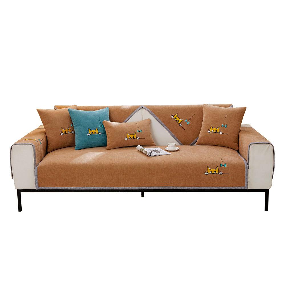 Chenille Sofa Cushion Kitten Four Seasons Universal Non-Slip Sofa Cover Nordic Simple Cushion Light Luxury Cover Towel