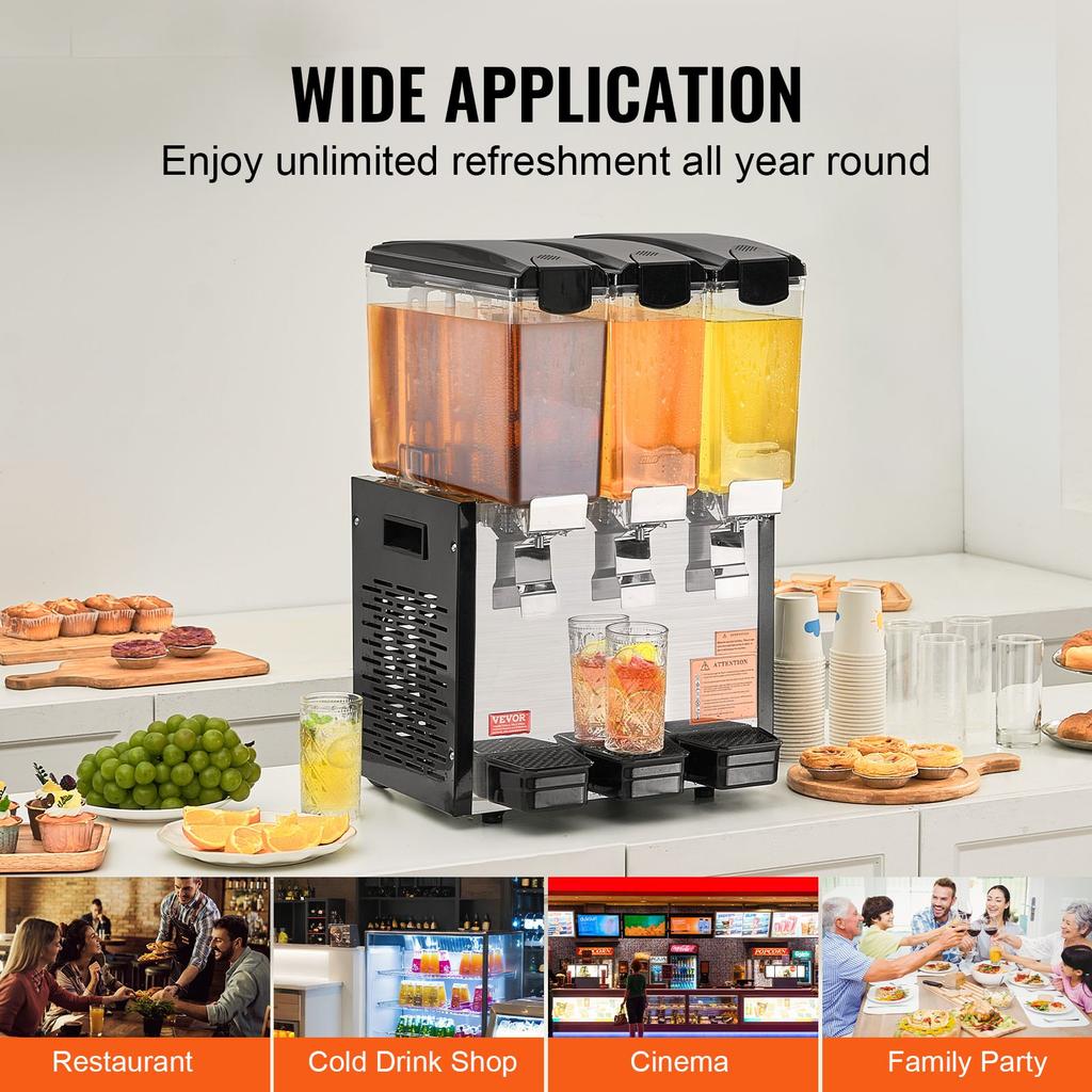 VEVOR Commercial Beverage Dispenser, 3 Tanks 10 L Per Tank Juice Dispenser