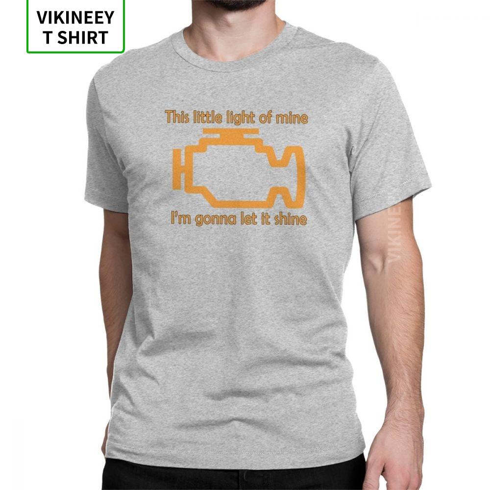 Check Engine Let It Shine Mechanic Mens T Shirt Car Fix Engineer Vintage Tees Short Sleeve TShirts Cotton Printed Clothes