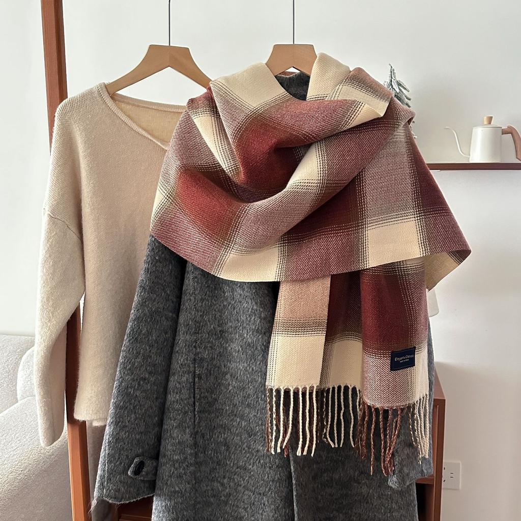 Autumn Women Winter Plaid Color Fringe Double-Sided Scarf, Classic Fashion Colorful Plaid Warm Scarf Shawl Versatile Neck Warmer