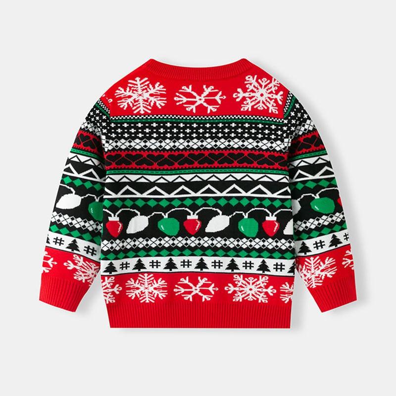 2-7 Years Kids Christmas Style Printed Sweater Round Neck Knitted Sweatshirt