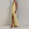 2026 European and American Summer New Dresses, Elegant Temperament Banquet Solid Color Split Deep V-neck Dress