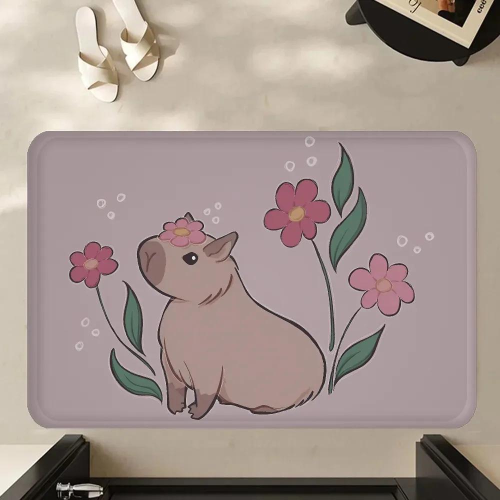 Cute Capybara Pattern Door Mat Polyester Kitchen Entryway Rug Bathroom Bedroom Entrance Doormat Indoor Outdoor Home Carpet