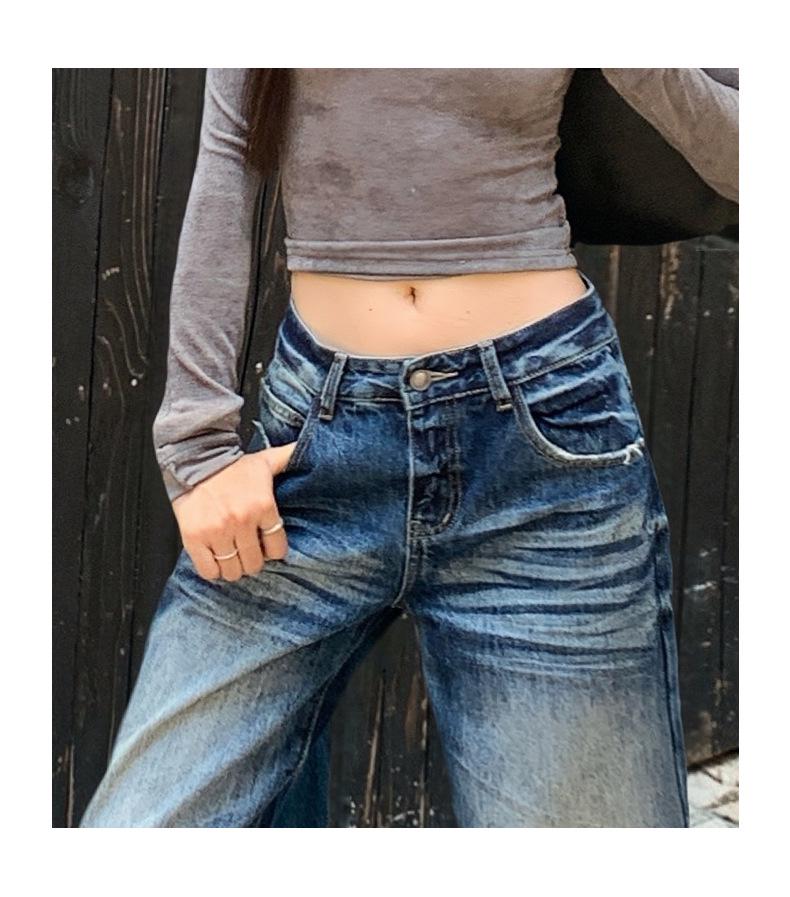Retro Blue High-Waisted Wide-Leg Jeans for Women – Autumn/Winter 2025 Collection, Floor-Length and Slimming Design