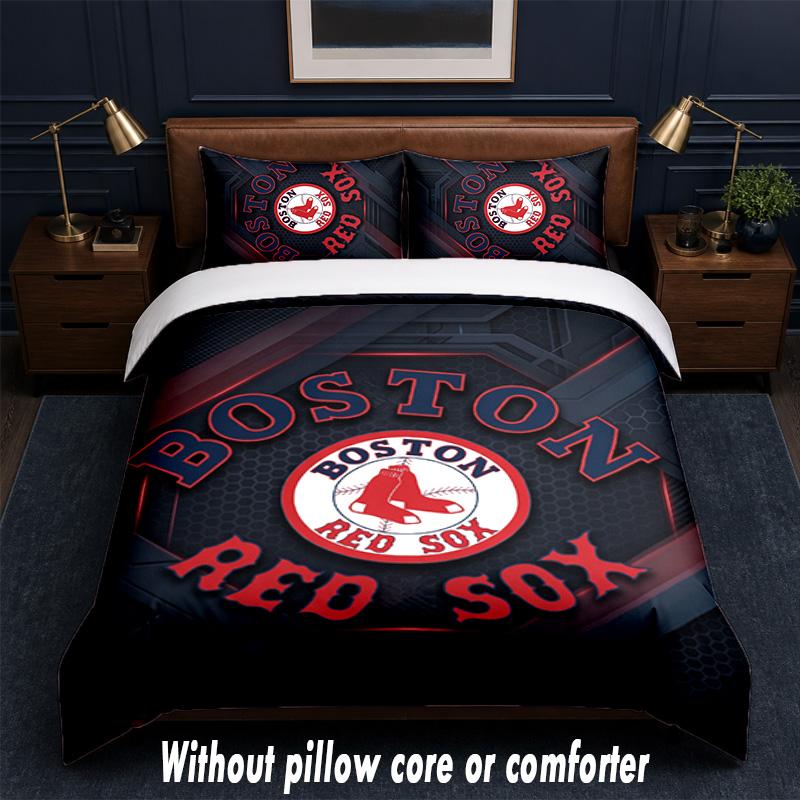 Boston Red Sox Design Bed Bedding Set 1 Duvet Cover + 2 Pillowcases Soft Breathable Household Bed Linens