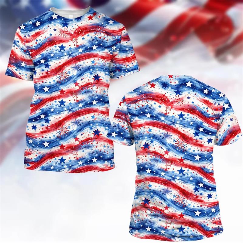 3D Print Tie-dye Pattern Style Stars Stripe Bald Eagle T-shirt for Men America 250 Years Independence Day Colors T Shirts 2026