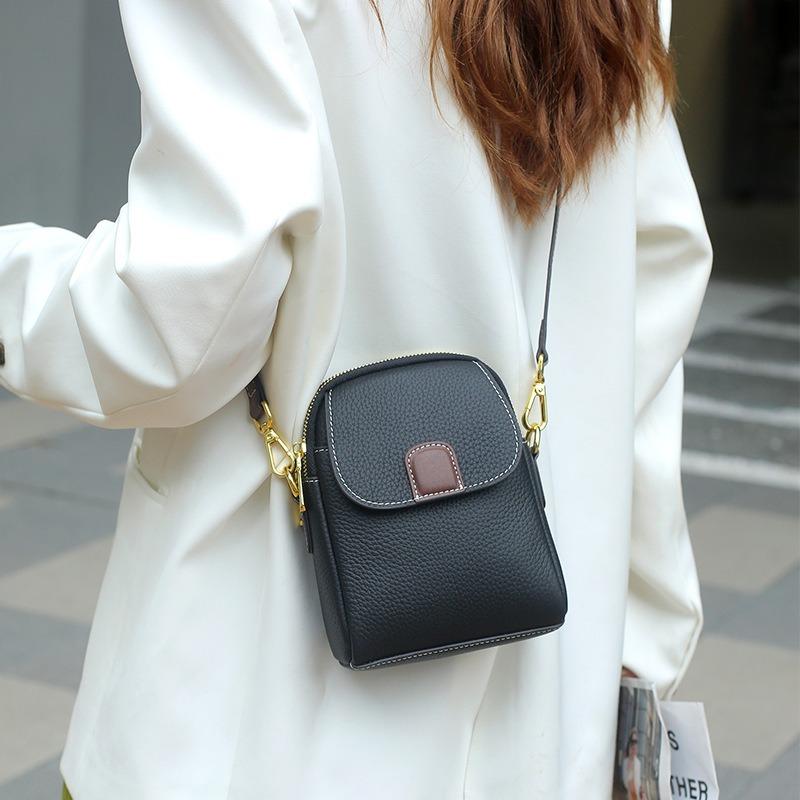 

Кожаные женские сумки, маленькие сумки, сумки-мессенджеры, женские новые плечевые сумки из первого слоя коровьей кожи, женские нишевые универсальные сумки для мобильного телефона чёрный