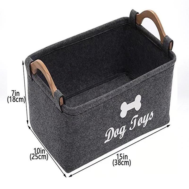 Felt Square Toy Storage Bin with Wooden Handle for Pets